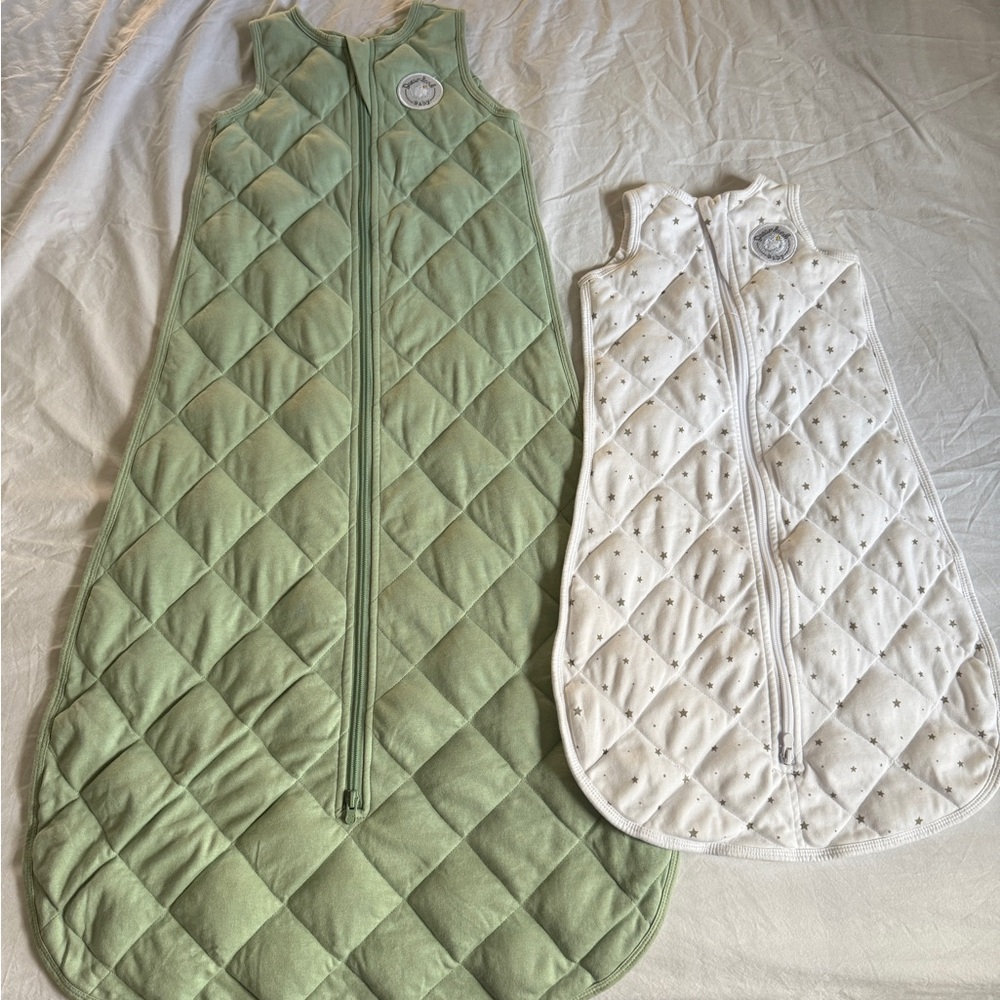 Quilted Kids Sleep Sack Set - Sage Green and Soft White